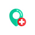 pin hospital location icon vector design. cross red sign symbol design Royalty Free Stock Photo