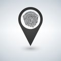 Pin icon with fingerprint illustration.