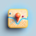 Pin Location Concept, Map App UI, 3D Clay Icon. Digital Art Illustration