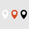 Pin location gps icon. Geometric marker black white red shape element. Map navigation place vector symbol. Position pointer sign