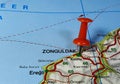 Pin on location on the map of the Zonguldak city in Turkey Royalty Free Stock Photo