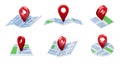 Pin on map. 3D Location icons, city GPS navigation and maps pointing arrows isolated vector illustration set Royalty Free Stock Photo