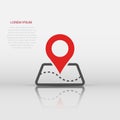 Pin map icon in flat style. Gps navigation vector illustration on white isolated background. Target destination business concept