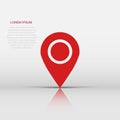 Pin map icon in flat style. Gps navigation vector illustration on white isolated background. Target destination business concept