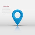 Pin map icon in flat style. Gps navigation vector illustration on white isolated background. Target destination business concept