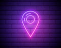 Pin neon style icon. Simple thin line, outline vector of web icons for ui and ux, website or mobile application isolated on brick Royalty Free Stock Photo