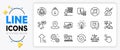 Pin, No music and Online rating line icons. For web app. Vector