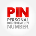 PIN Personal Identification Number - passcode used in the process of authenticating a user accessing a system, acronym concept Royalty Free Stock Photo