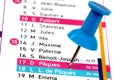 Pin planted on a french calendar