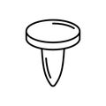 Pin or screw with round head icon. Thin line art template for logo. Black simple illustration. Contour vector image on