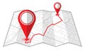 Pin in showing location on gps navigator map. Vector illustration