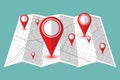 Pin in showing location on gps navigator map. Vector illustration