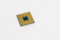 Pin side of CPU Central Processing Unit or microchip computer isolated on white background