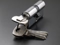 Pin tumbler of cylinder lock internal mechanism and set of keys Royalty Free Stock Photo