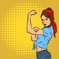 Illustration of a woman worker showing her arm muscle and fist. Illustration of female with hardwork spirit.