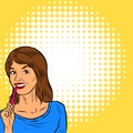 Illustration of a woman in happy smile expression on her face holding a pen. Illustration of a happy female holding a writing tool