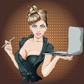 Pin-up babyface business woman portrait with laptop Royalty Free Stock Photo