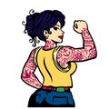 Pin-up bad girl with full sleeve tattoo, inked tattooed woman vector Royalty Free Stock Photo