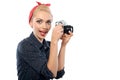 Pin up girl with a camera Royalty Free Stock Photo