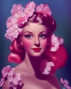 Pin-up girl with flowers. illustration design Royalty Free Stock Photo