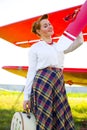 Pin-up girl near airplane Royalty Free Stock Photo