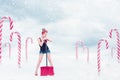 Pin-up girl with snow shovel Royalty Free Stock Photo