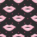 Pin up girl style wet lipstick lips seamless vector pattern.