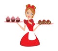 Pin Up housewife serving chocolate cupcakes