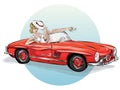 Pin up sexy woman in retro red car, pop art girl with cabriolet, pin-up summer vacation  illustration art Royalty Free Stock Photo