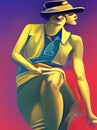 Pin up woman - colorful digitally painted artwork