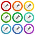 Pin vector icons, set of colorful flat design buttons for webdesign and mobile applications Royalty Free Stock Photo