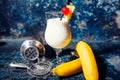 Pina colada alcoholic fresh cocktail served cold with coconut an Royalty Free Stock Photo