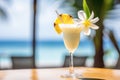 Pina colada cocktail in a cafe by the sea Royalty Free Stock Photo