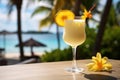 Pina colada cocktail in a cafe by the sea Royalty Free Stock Photo
