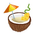 Pina colada cocktail in coconut. vector illustration on a white background Royalty Free Stock Photo