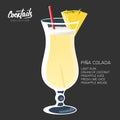 Pina Colada cocktail drink glass straw pineapple illustration Royalty Free Stock Photo