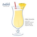 Pina Colada cocktail drink glass straw pineapple illustration Royalty Free Stock Photo