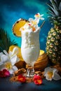 Pina colada cocktail in a glass. Selective focus.