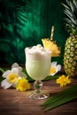 Pina colada cocktail in a glass. Selective focus.