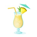 Pina Colada cocktail with pineapple isolated on white background. Vector