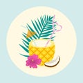 Pina colada cocktail in pineapple with tubules