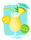 Pina Colada cocktail with pineapple. Vector illustration Royalty Free Stock Photo