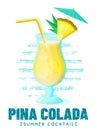 Pina Colada cocktail with pineapple. Vector illustration Royalty Free Stock Photo