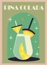 Pina Colada Cocktail Retro Poster vector art.