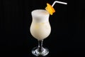 Pina Colada Cocktail - sweet cocktail made with rum, coconut cream or coconut milk garnished with pineapple wedge, selective focus