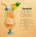 Pina colada cocktails watercolor kraft