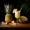 pina colada with pineapples, a glass of tropical Caribbean drink Royalty Free Stock Photo