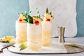 Pina colada in a tiki glass, tropical tiki cocktail with coconut and pineapple Royalty Free Stock Photo