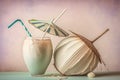 Pinacolada cocktail. Summer beach mood. Neural network AI generated