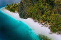 Pinagbuyutan Island, El Nido, Palawan, Philippines. Aerial drone photo of tropical hut surrounded by rocks, white sandy Royalty Free Stock Photo